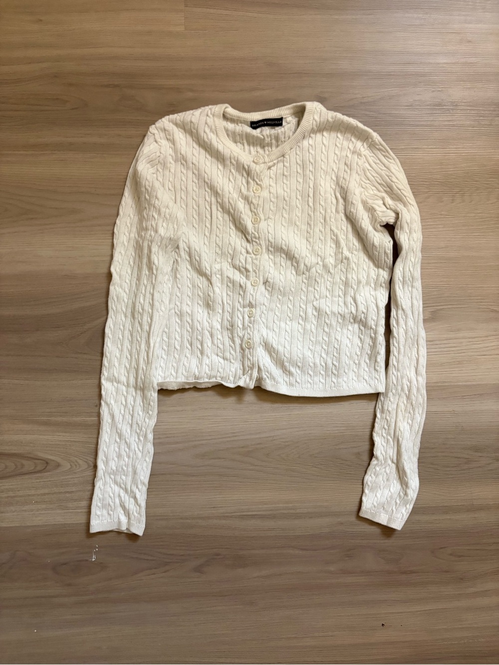 Brandy Melville Cream Cable-Knit Button Cardigan